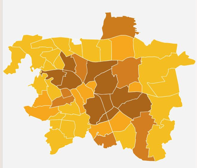 Stylisierte Karte von Hannover mit hervorgehobenen Top-Stadtteilen