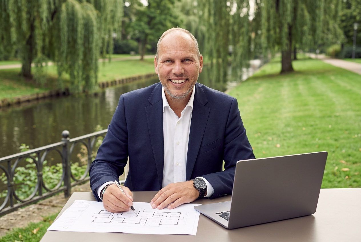 Oliver Martin von City Immobilienmakler am Schreibtisch