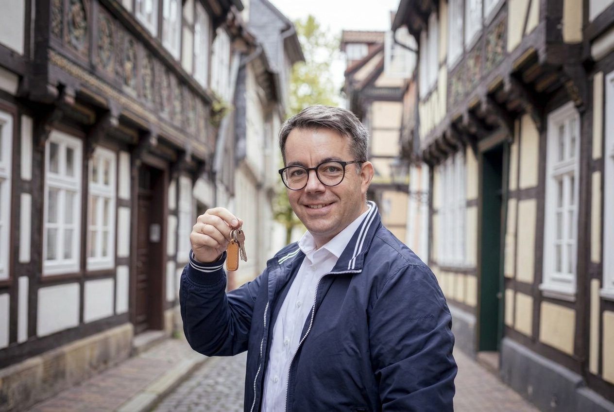 Benjamin Bricke von City Immobilienmakler bei der Schlüsselübergabe