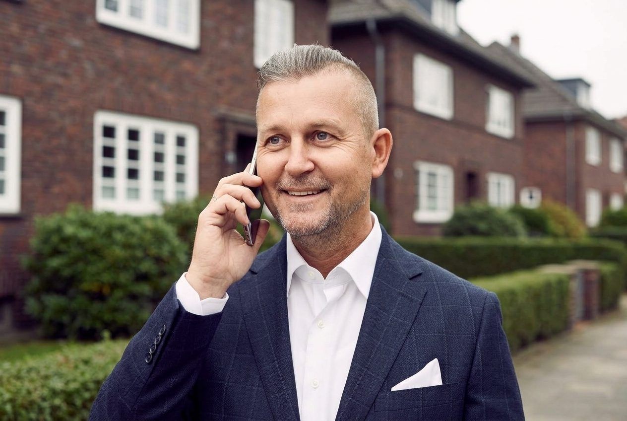 Henri Ehmke von City Immobilienmakler im Telefonat unterwegs