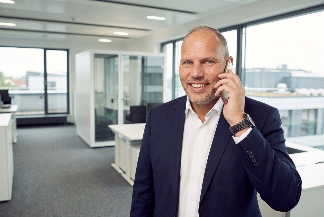 Oliver Martin von City Immobilienmakler im Telefonat unterwegs