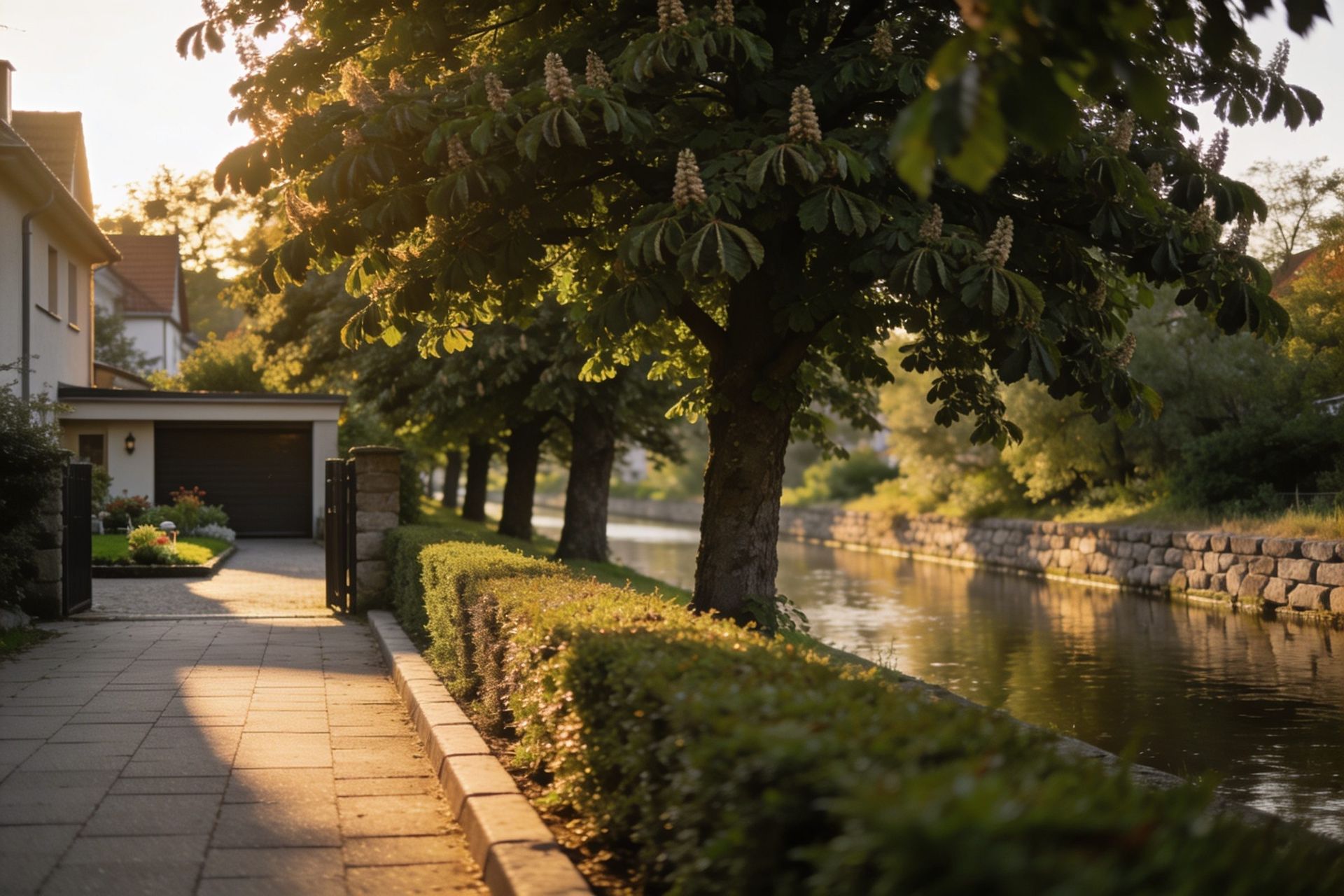 Baumbestandene Uferpromenade