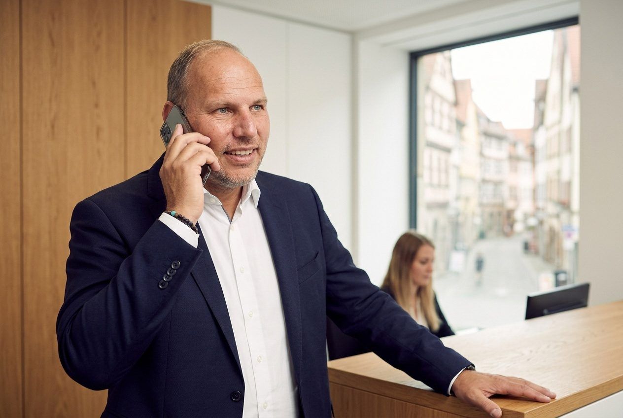Oliver Martin von City Immobilienmakler im Telefonat unterwegs