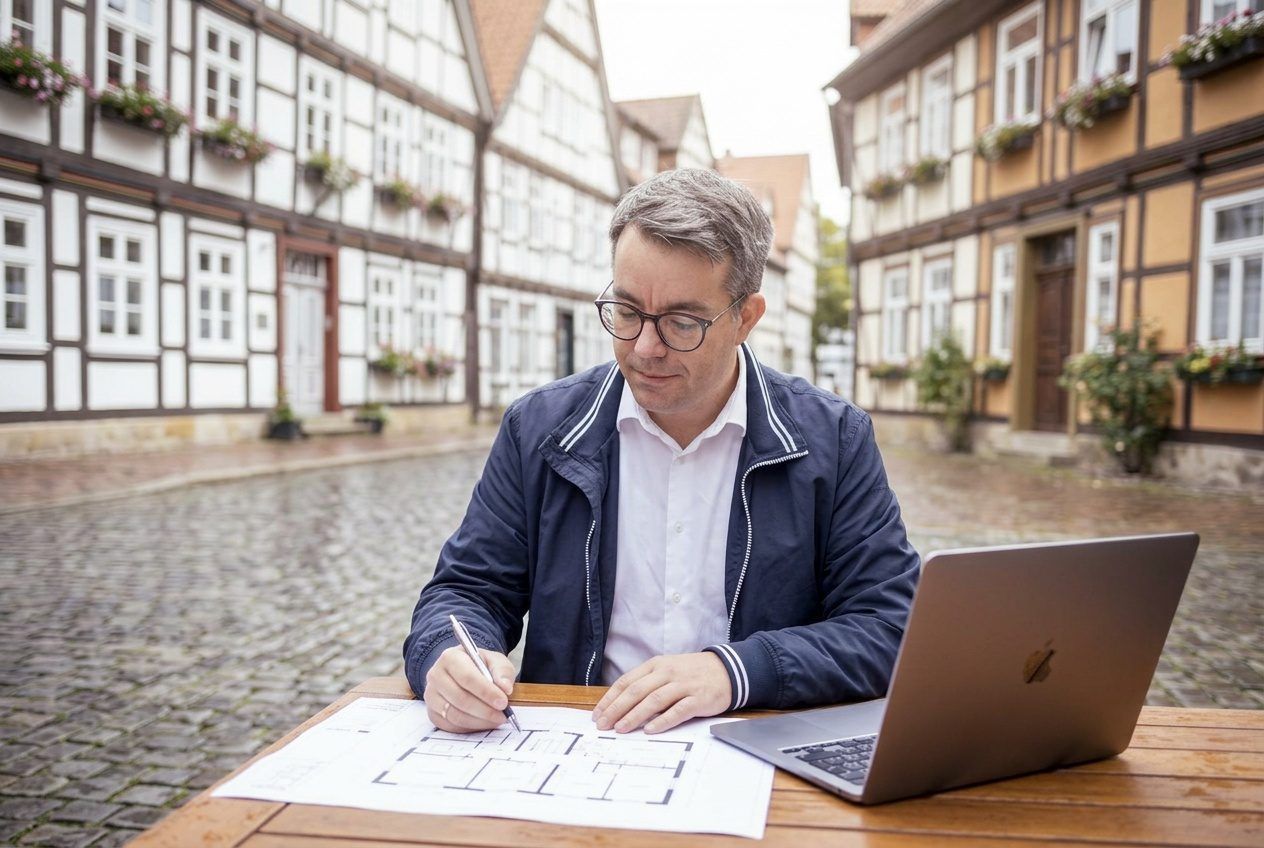 Benjamin Bricke von City Immobilienmakler am Schreibtisch