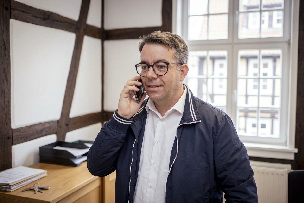 Benjamin Bricke von City Immobilienmakler im Telefonat unterwegs