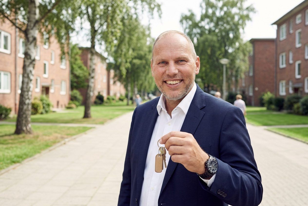 Oliver Martin von City Immobilienmakler bei der Schlüsselübergabe in Wolfsburg