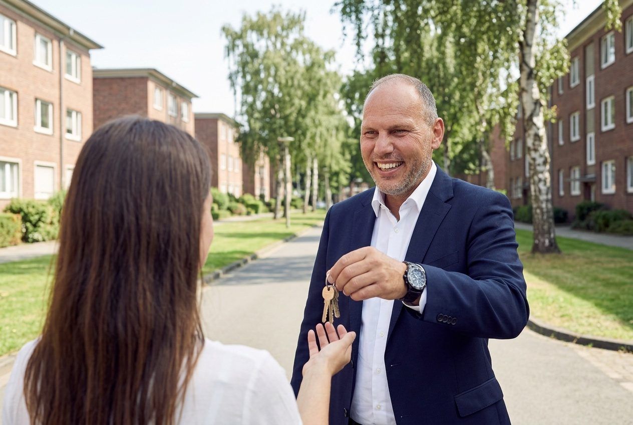 Oliver Martin von City Immobilienmakler bei der Übergabe an die Kundschaft in Wolfsburg