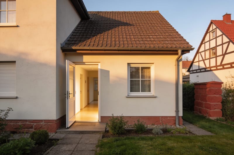 Einfamilienhaus mit Vorgarten von der Straße