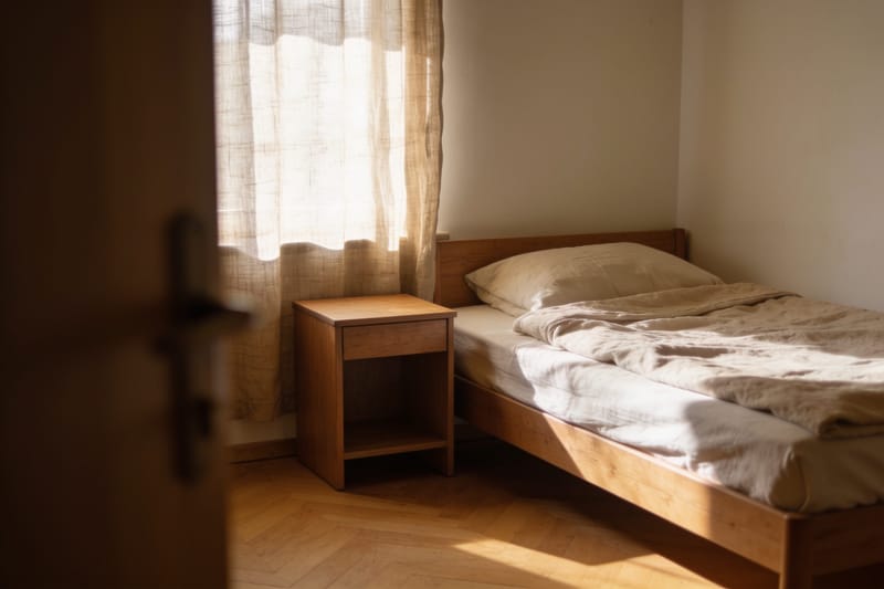 Neutral eingerichtetes Schlafzimmer