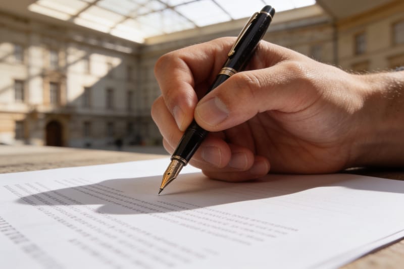 Unterschrift unter dem Kaufvertrag