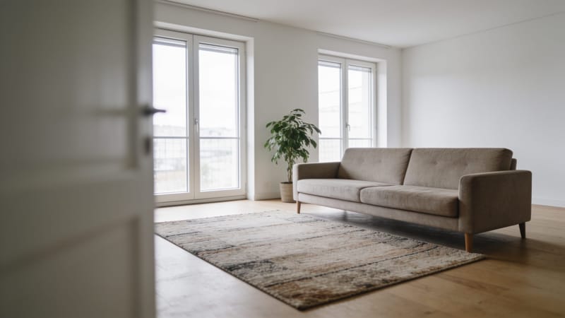Neutral eingerichtetes Wohnzimmer