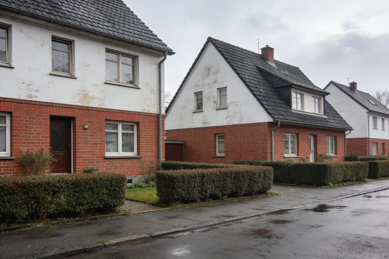 Einfamilienhaussiedlung mit Carports und Vorgärten