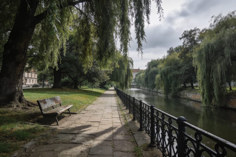 Ringpark am Kanal mit Trauerweiden