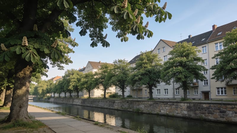 Baumbestandene Uferpromenade