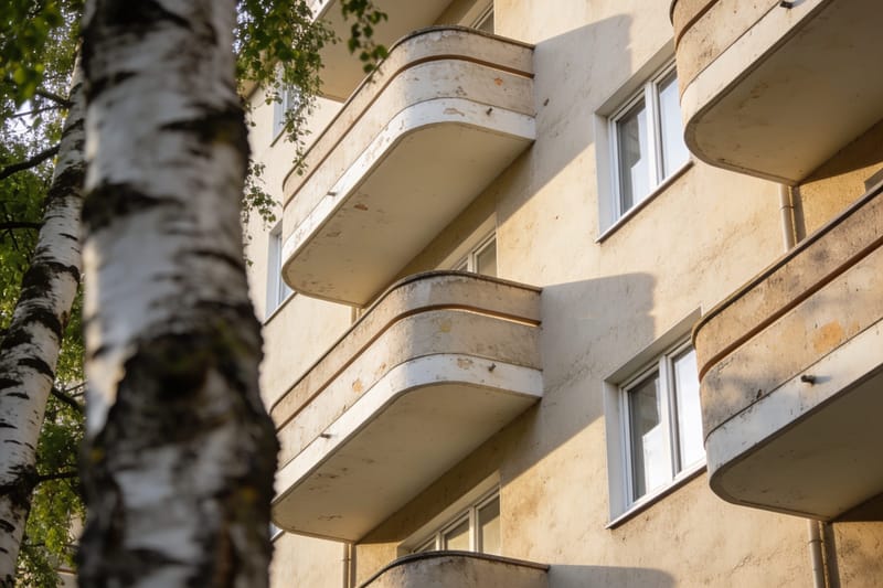 Nachkriegs-Zeilenbebauung mit Balkonbändern in Hannover