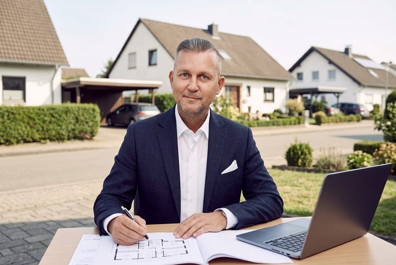 Henri Ehmke von City Immobilienmakler am Schreibtisch